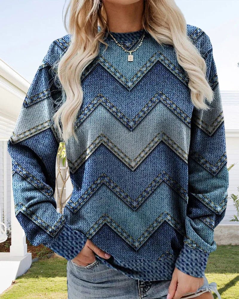 Denim-Trui Dames – Lange Mouwen Casual Trui van Katoen voor Herfst