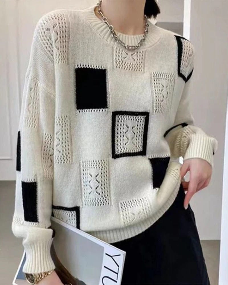 Gemêleerde Trui Dames – Comfortabele Gebreide Trui met Lange Mouwen en Casual Stijl