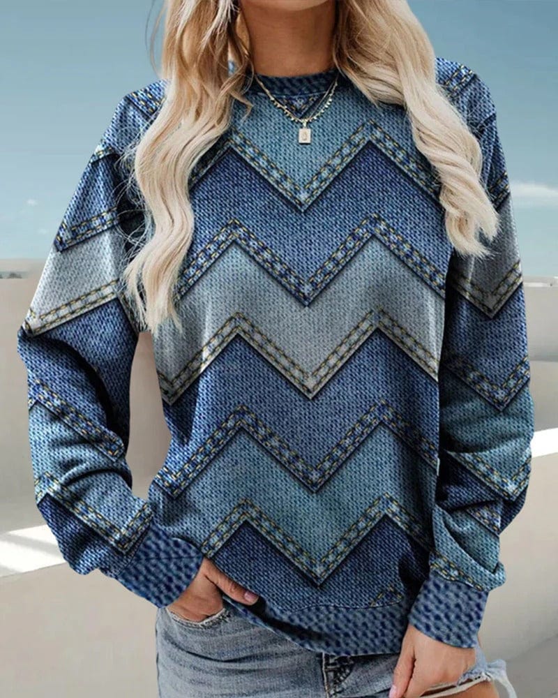 Denim-Trui Dames – Lange Mouwen Casual Trui van Katoen voor Herfst