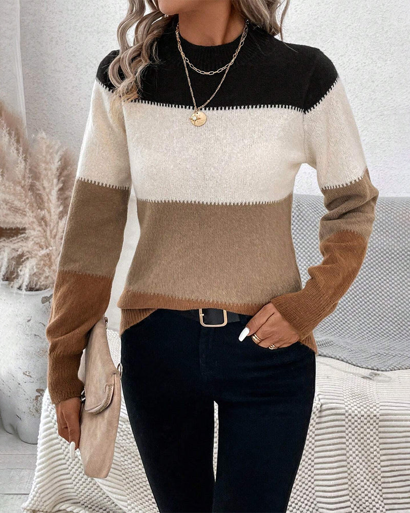Comfortabele kleurbloktrui dames – Trendy oversized trui van zachte stof