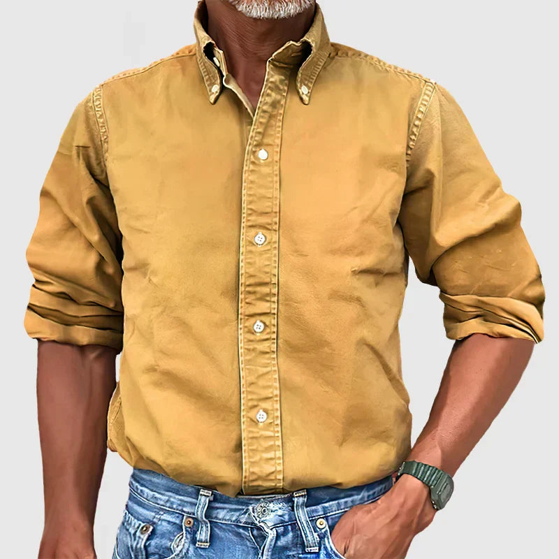 Herenhemd vintage gewassen – Lange mouwen casual shirt voor mannen
