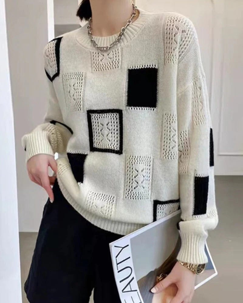 Gemêleerde Trui Dames – Comfortabele Gebreide Trui met Lange Mouwen en Casual Stijl