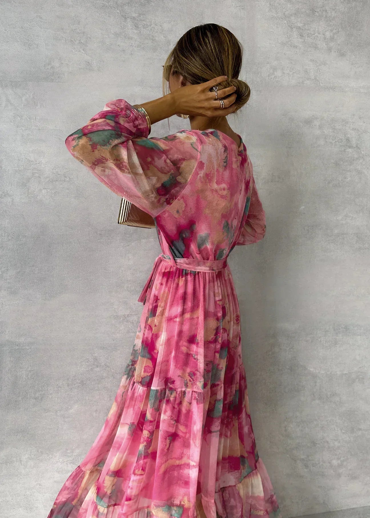 Wikkeljurk Dames – Maxi Jurk Met Bloemenpatroon En Lange Mouwen Elegante Stijl