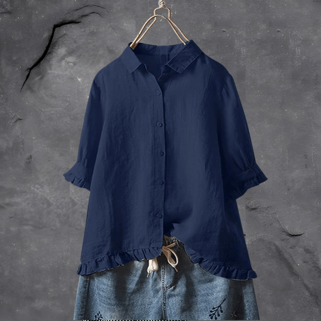 Blouse dames met knopen – Elegante blouse met korte mouwen en trendy design