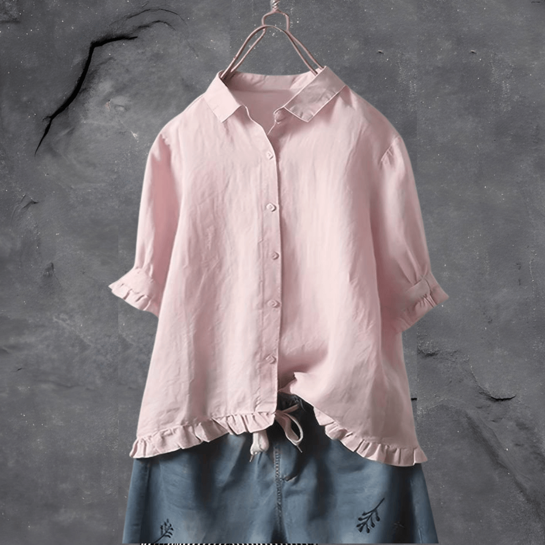 Blouse dames met knopen – Elegante blouse met korte mouwen en trendy design
