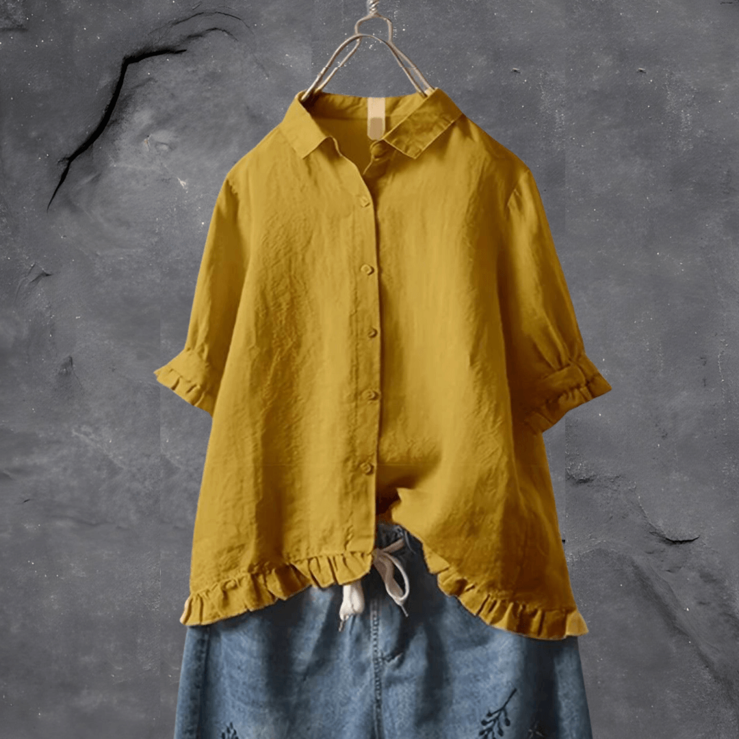 Blouse dames met knopen – Elegante blouse met korte mouwen en trendy design