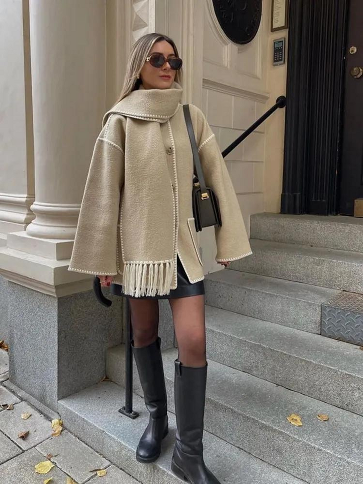Damesjas met Sjaal – Elegante damesjas met sjaal, ideaal voor herfst en winter