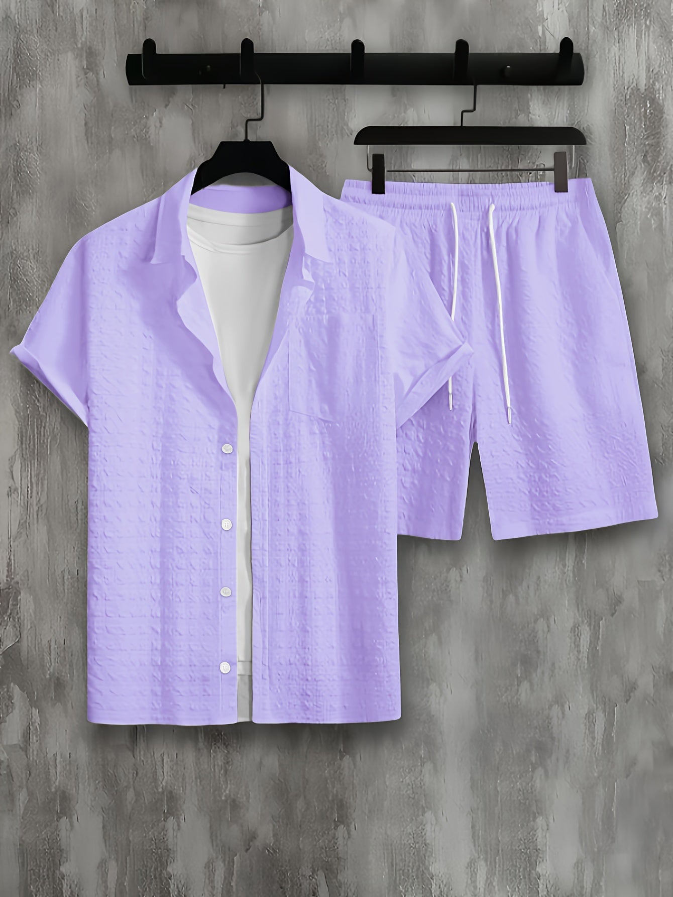 Wafelshirt en shorts heren – Comfortabele outfit met koord voor casual stijl
