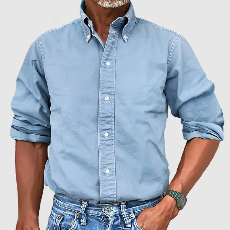 Herenhemd vintage gewassen – Lange mouwen casual shirt voor mannen