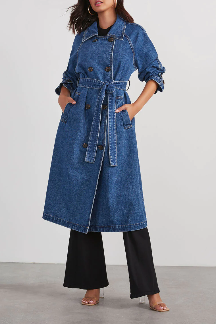 Lange Jeansmantel Dames – Modieuze Jeansjas met Oversized Pasvorm en Zakken