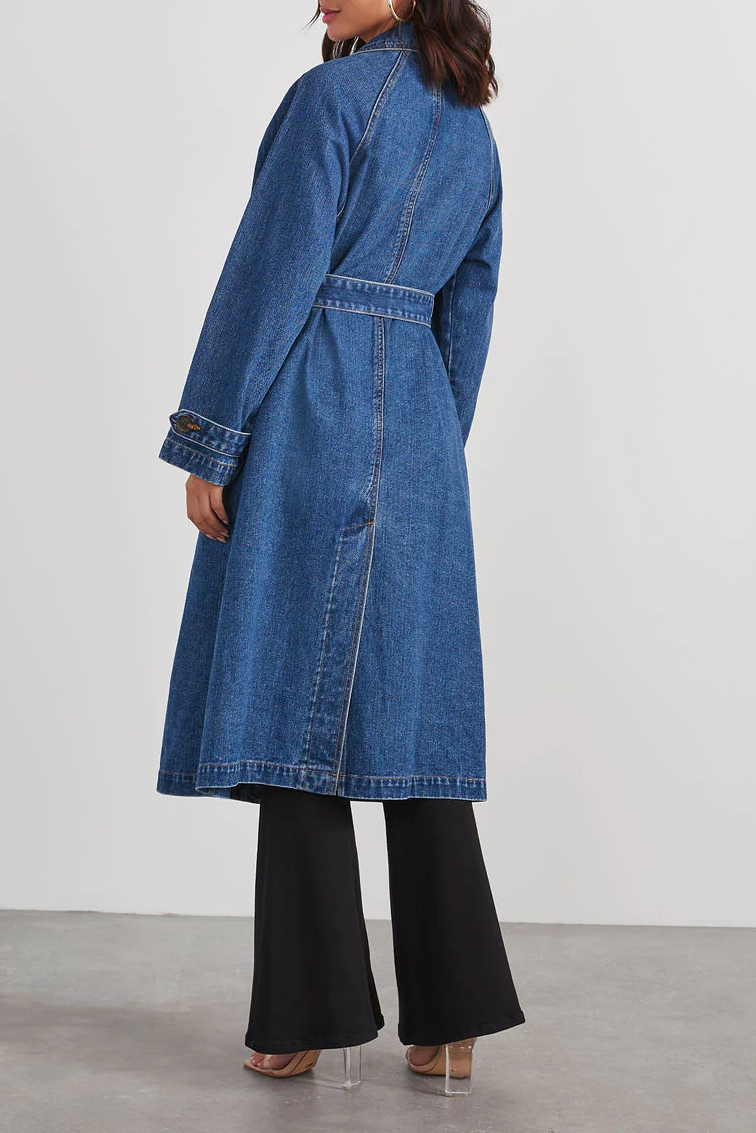 Lange Jeansmantel Dames – Modieuze Jeansjas met Oversized Pasvorm en Zakken
