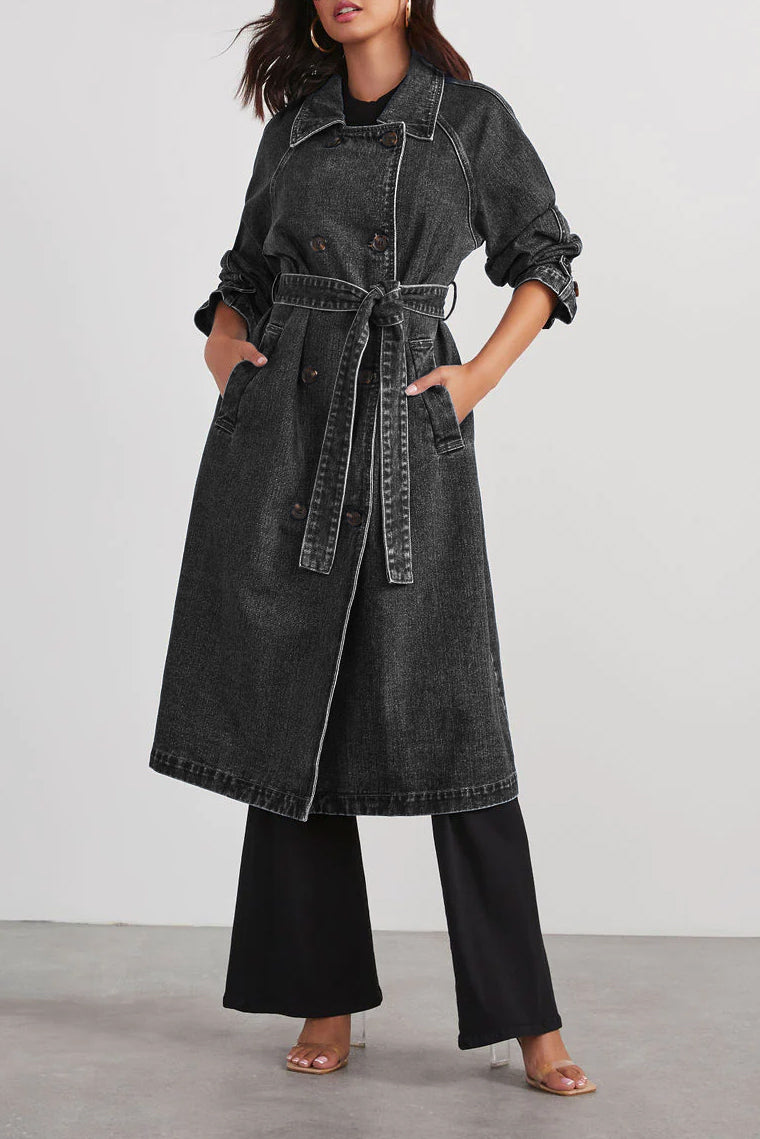 Lange Jeansmantel Dames – Modieuze Jeansjas met Oversized Pasvorm en Zakken