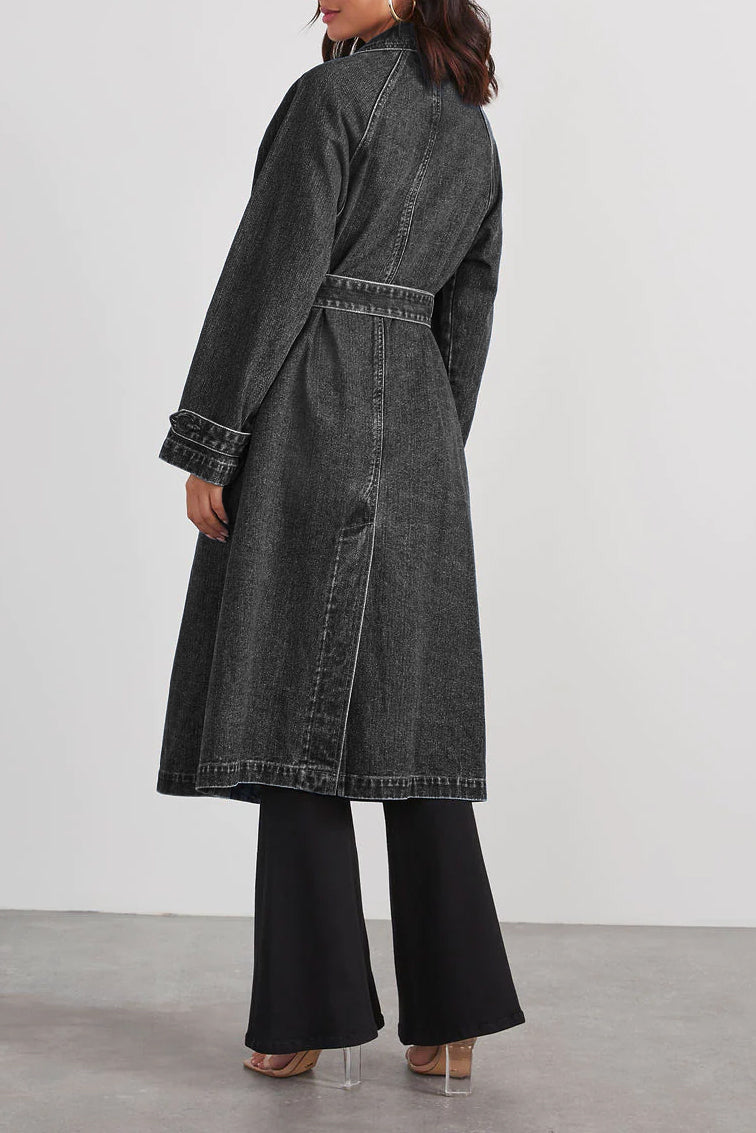 Lange Jeansmantel Dames – Modieuze Jeansjas met Oversized Pasvorm en Zakken