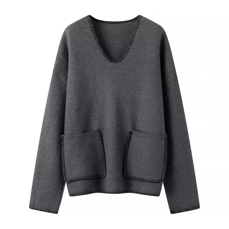 Damespullover V-hals – Comfortabele trui voor dames in trendy stijl en materiaal