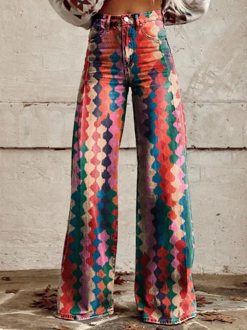 Broek Vintage Elegante – Stijlvolle damesbroek met hoge taille en wijde pijpen
