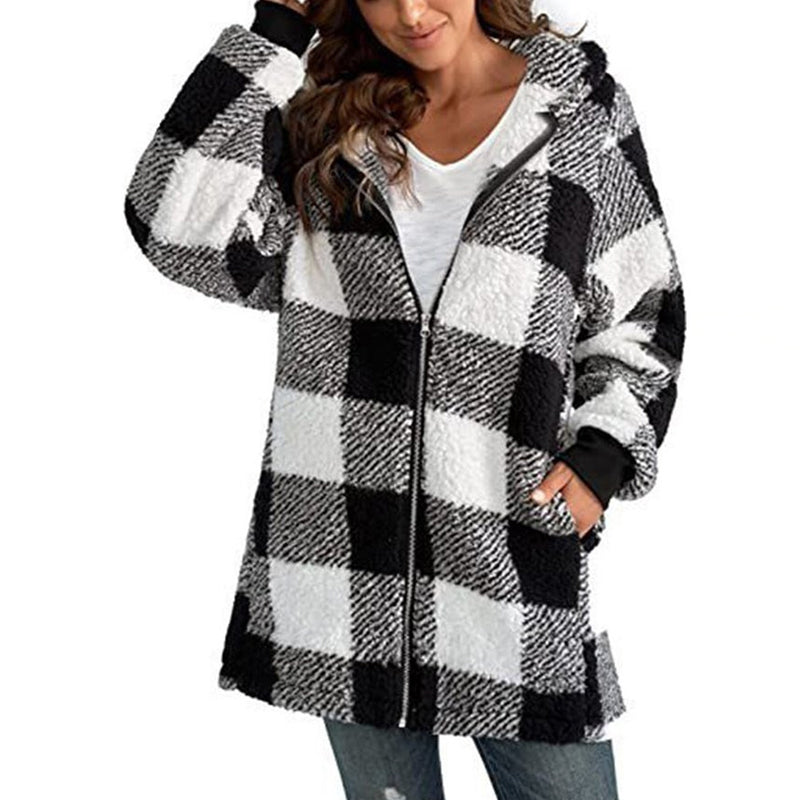 Geruite Damesjas met Capuchon – Warme en Stijlvolle Jas voor Herfst en Winter