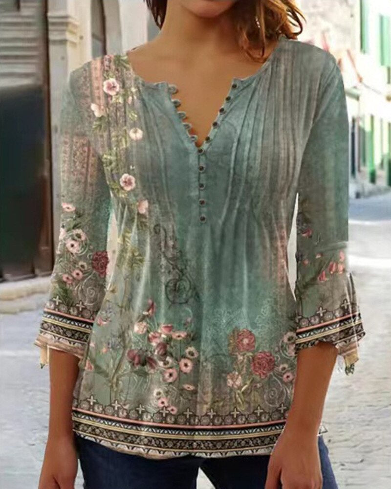 Bloemen-top dames – Elegante bloemenprint blouse met korte mouwen voor zomer