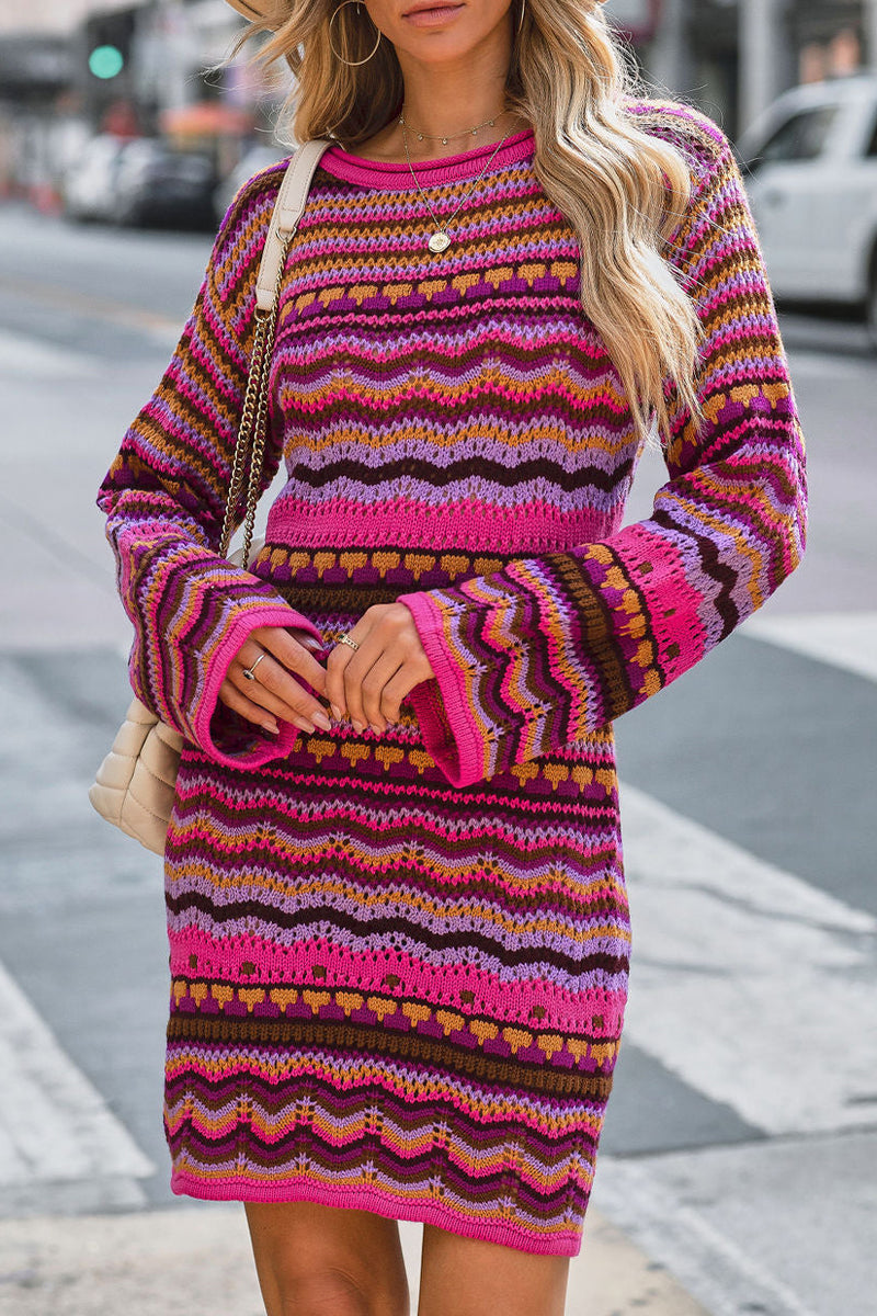 Kleurblok Tricot Jurk Dames – Elegante A-lijn Jurk voor Feest en Casual Gebruik