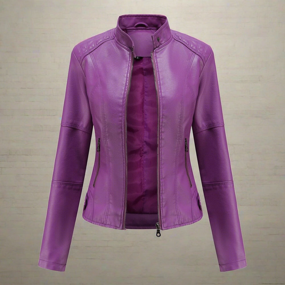 Bikerjack Dames – Stijlvolle leren jas met staande kraag voor casual en bikerlook