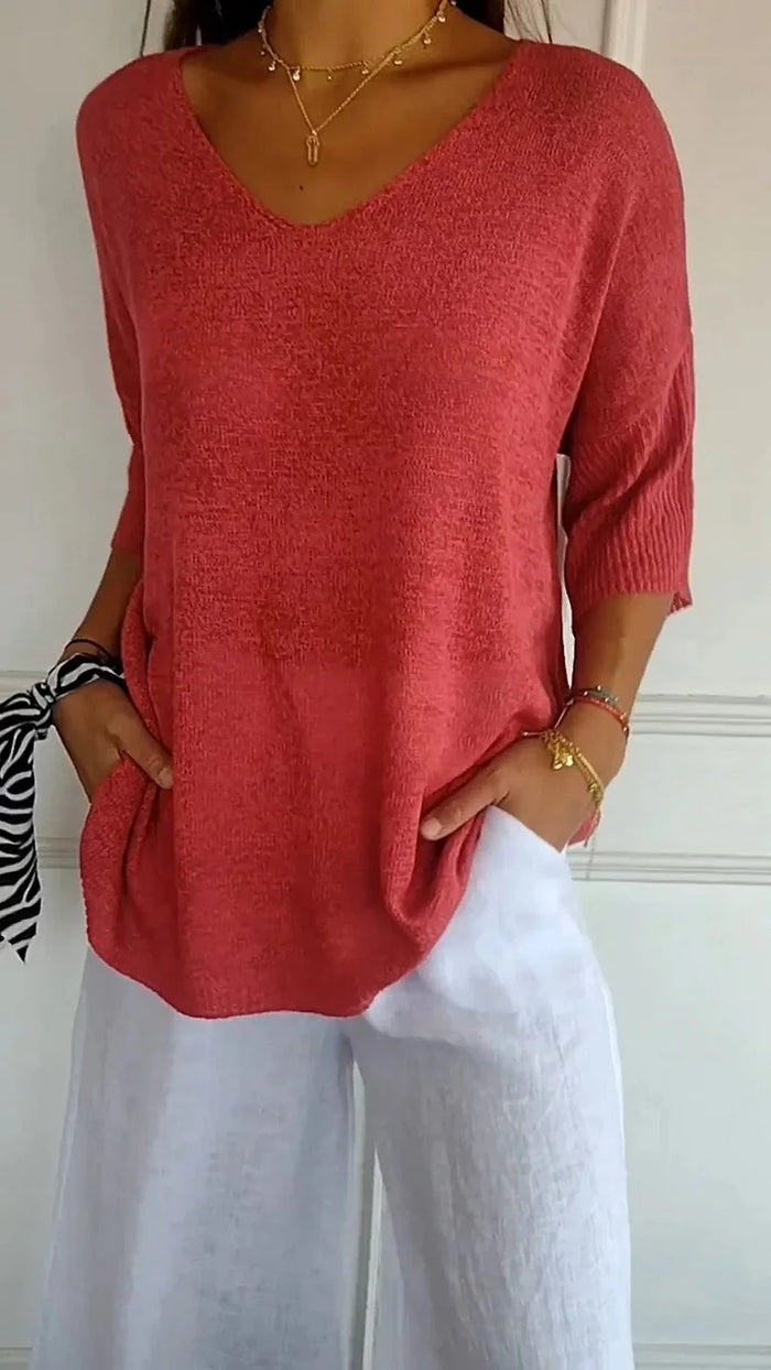 Top met V-hals dames – Elegante blouse met V-hals, casual en trendy stijl