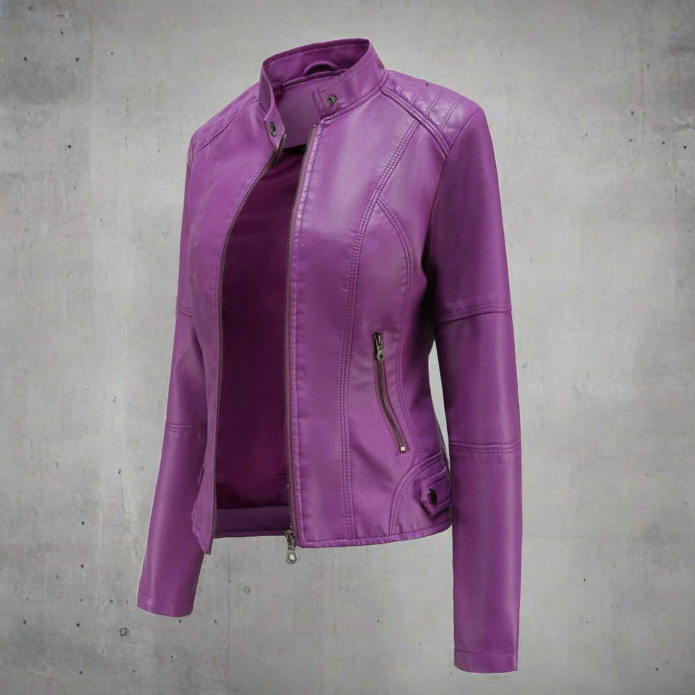 Bikerjack Dames – Stijlvolle leren jas met staande kraag voor casual en bikerlook