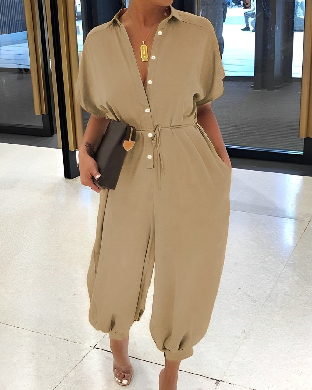 Jumpsuit dames - Elegante knoopspitzenriem met trendy ontwerp voor feesten