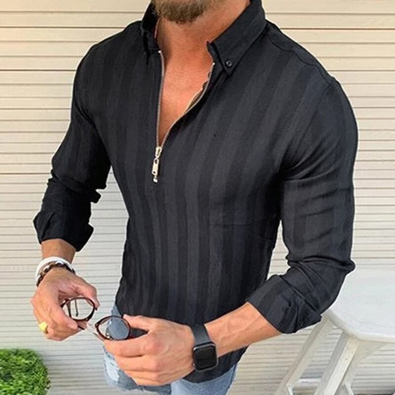 Langarmshirt heren – Comfortabel shirt met rits, lange mouwen en casual stijl