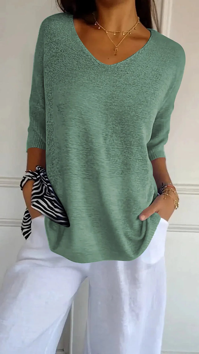 Top met V-hals dames – Elegante blouse met V-hals, casual en trendy stijl