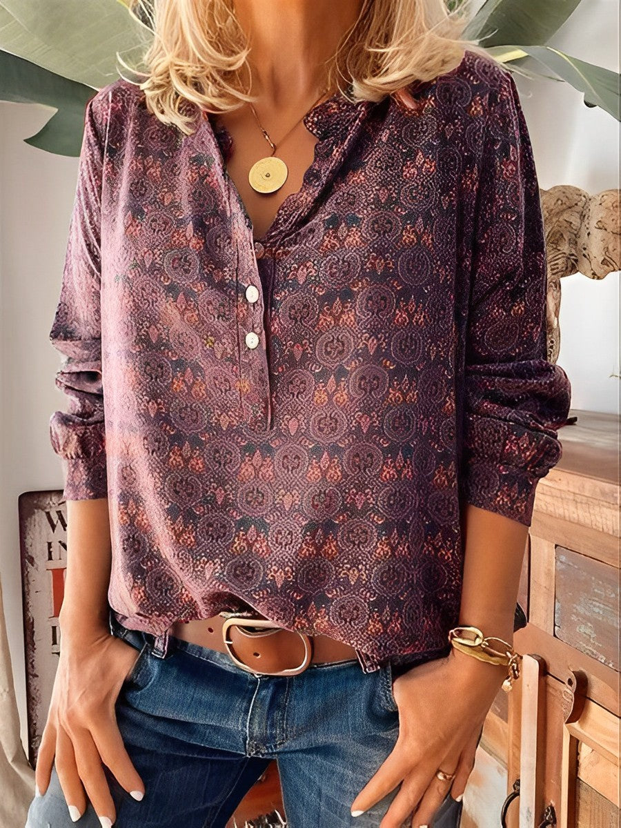 Blouse Vintage Dames - Zomerblouse met Korte Mouwen en Bloemenprint