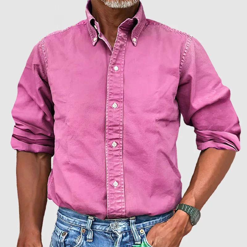 Herenhemd vintage gewassen – Lange mouwen casual shirt voor mannen