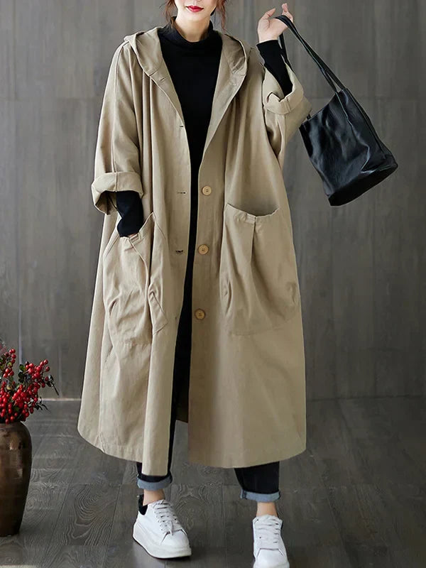 Trenchcoat Dames met Kapuze – Stijlvolle Waterdichte Lange Jas voor Herfst