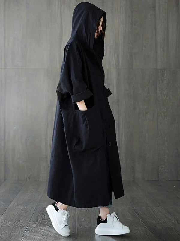 Trenchcoat Dames met Kapuze – Stijlvolle Waterdichte Lange Jas voor Herfst
