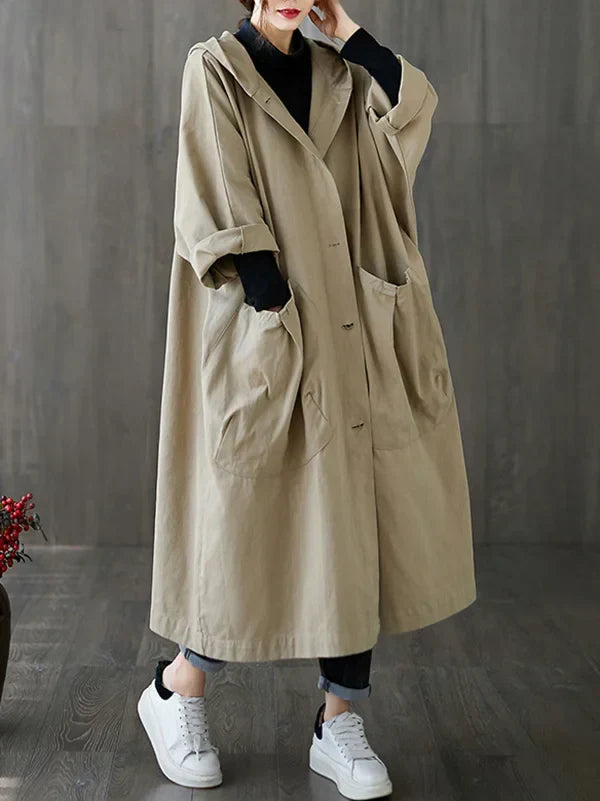 Trenchcoat Dames met Kapuze – Stijlvolle Waterdichte Lange Jas voor Herfst
