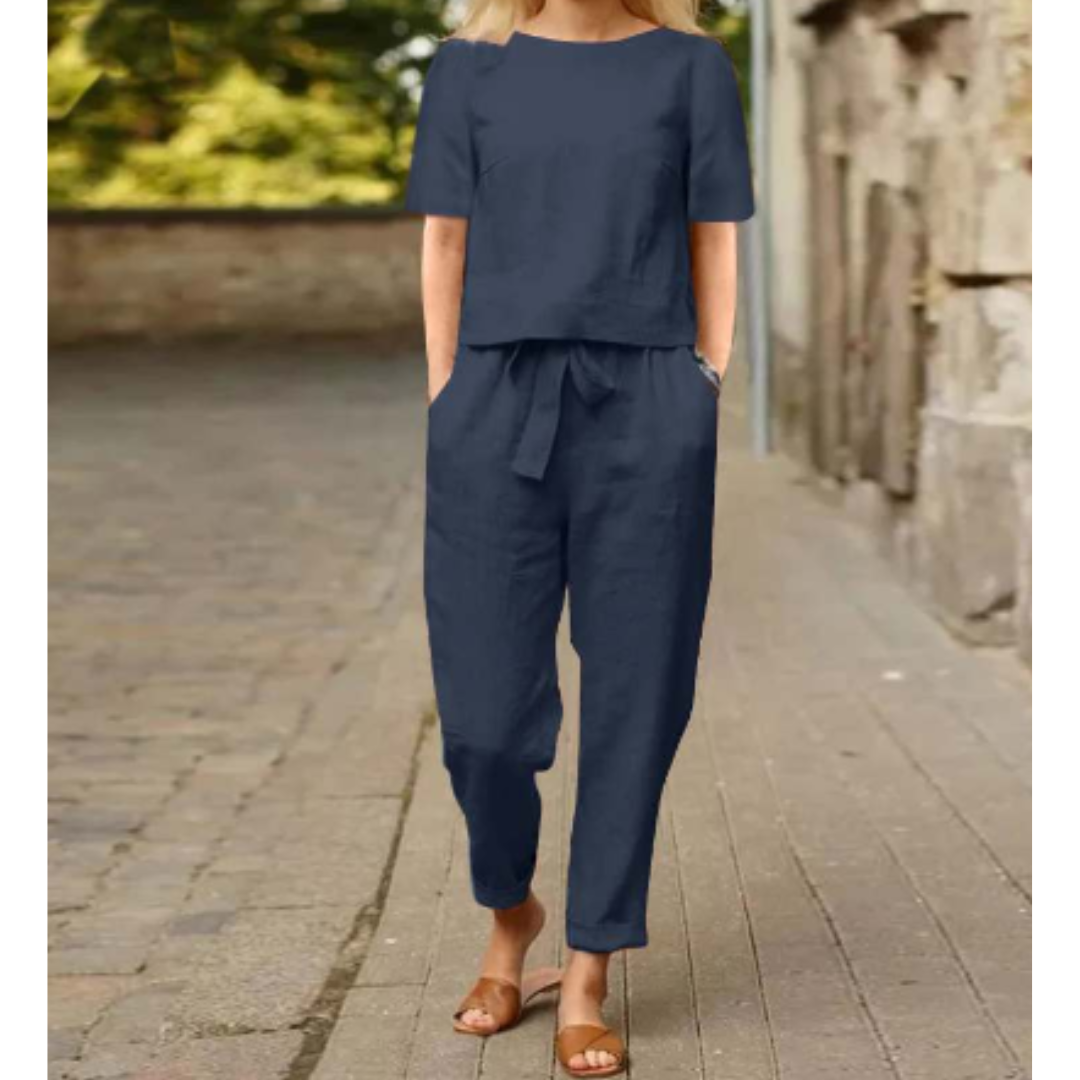 Blouse en broek dames – Korte mouwen met tailleband voor casual stijl