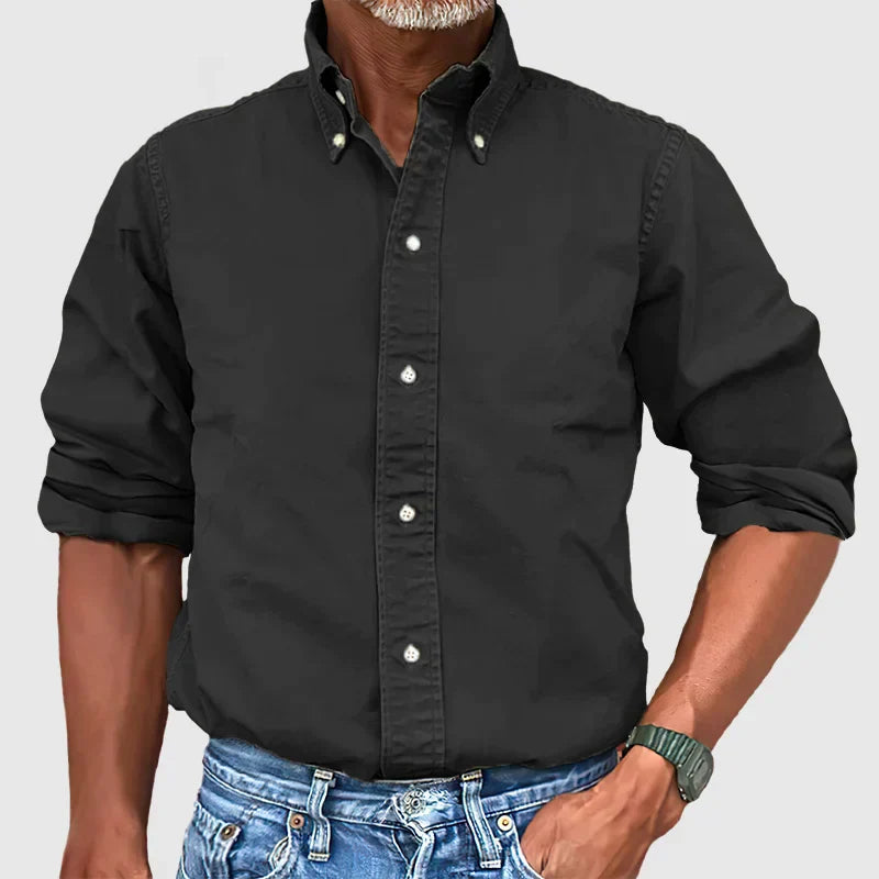 Herenhemd vintage gewassen – Lange mouwen casual shirt voor mannen