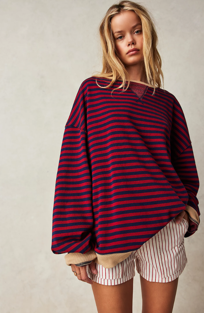 Gestreept Sweatshirt Dames – Comfortabel Overmaat Sweatshirt met Lange Mouwen