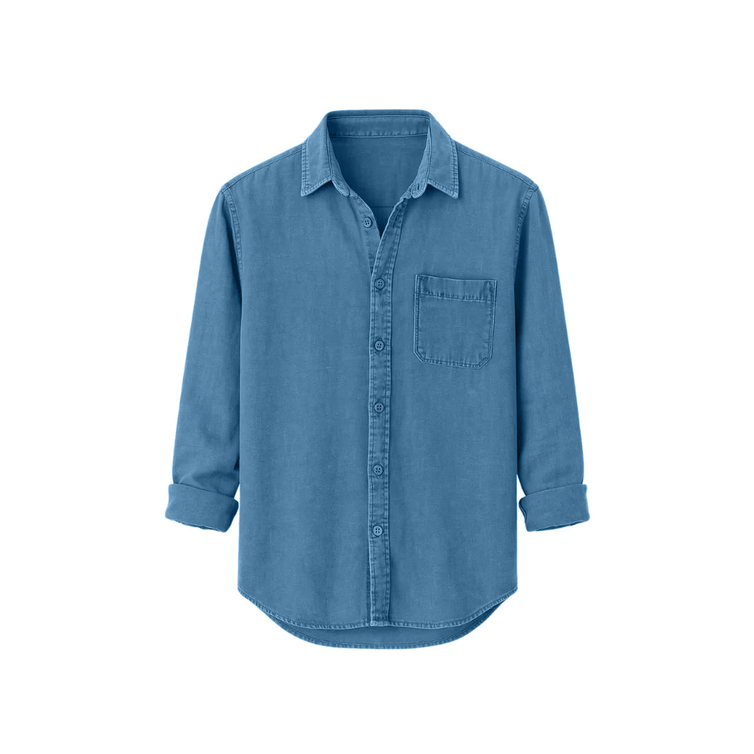 Heren Overhemd Lange Mouwen – Casual Overhemd met Opgerolde Mouwen en Borstzak
