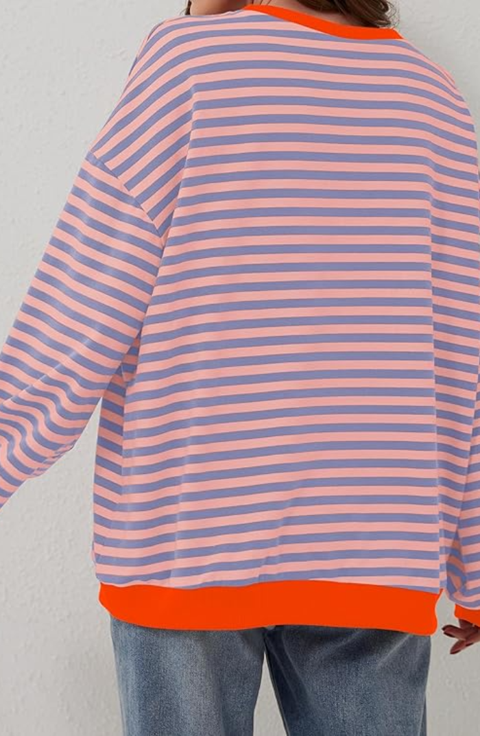 Gestreept Sweatshirt Dames – Comfortabel Overmaat Sweatshirt met Lange Mouwen