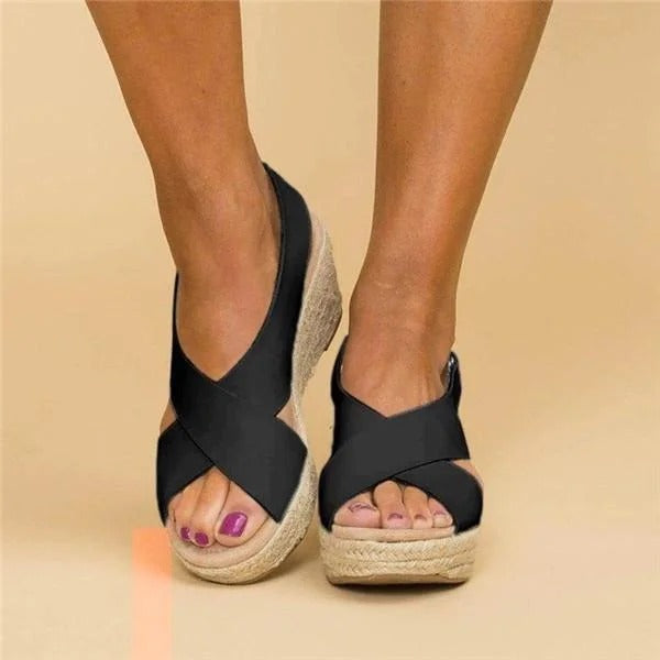 Espadrille Sandalen Dames – Elegante Zomer Sandalen van Canvas met Sleehak