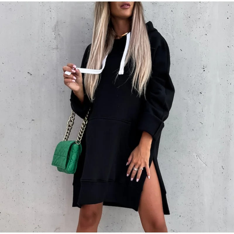Oversized jurk dames – Comfortabele jurk met capuchon en kangoeroezak