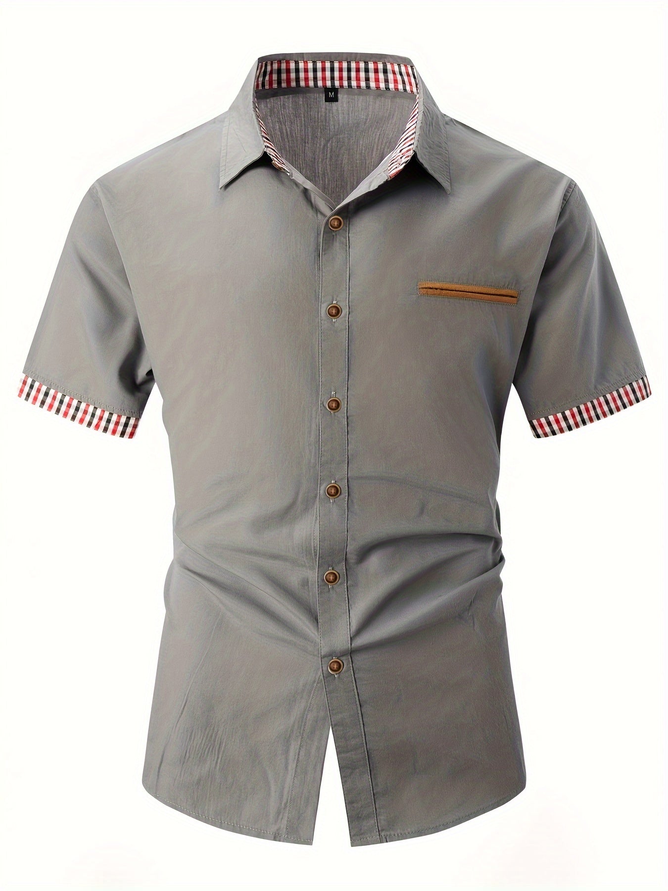 Heren overhemd korte mouwen – Gestreepte kraag casual shirt voor mannen