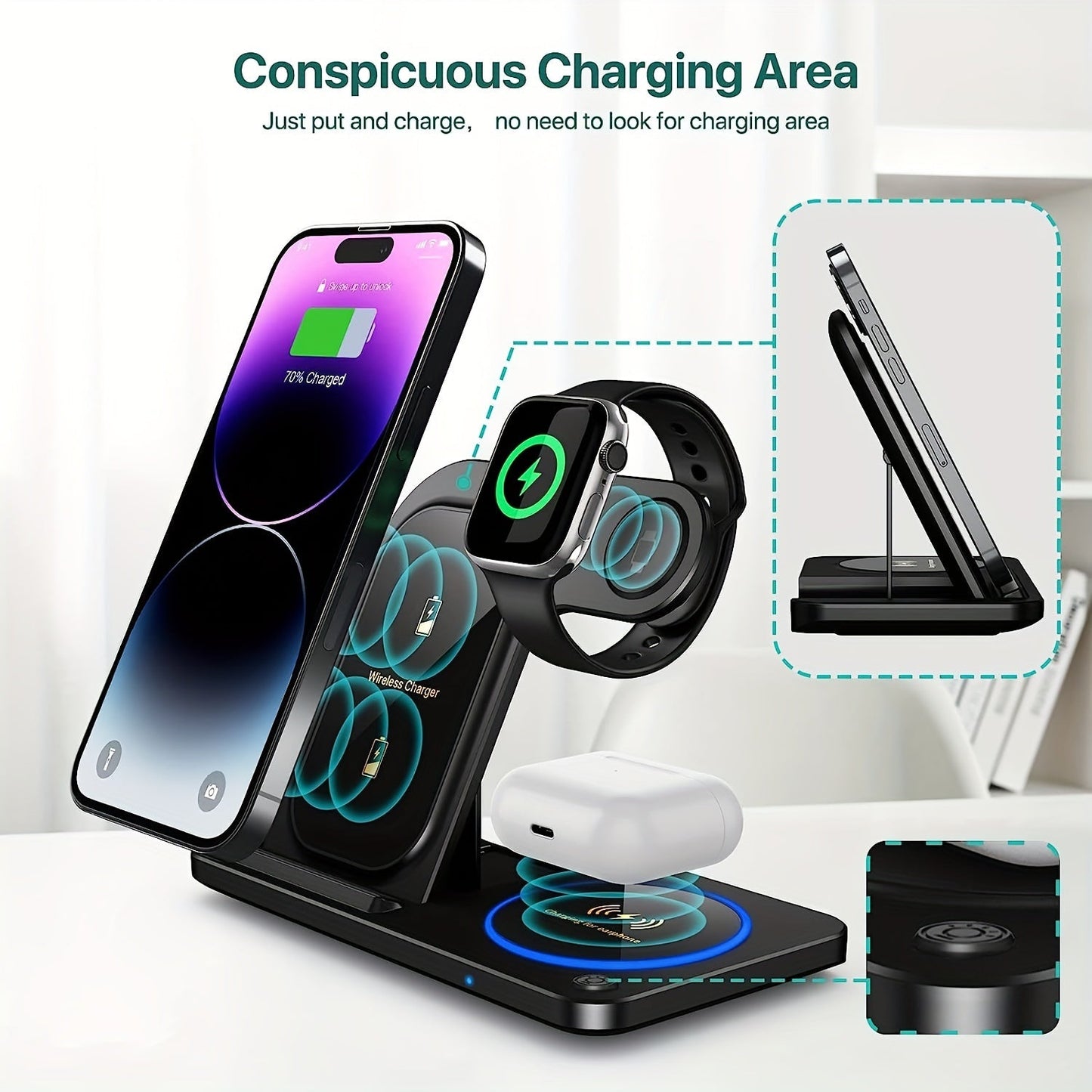 Draadloos Oplaadstation 3 in 1 Dock voor iPhone AirPods Apple Watch