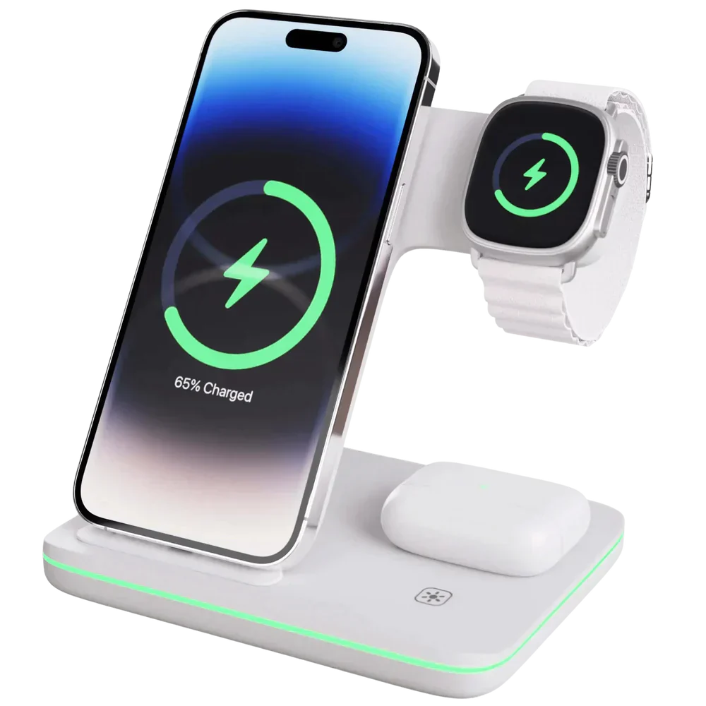 3-in-1 Snellader USB-C, USB-A en draadloos opladen