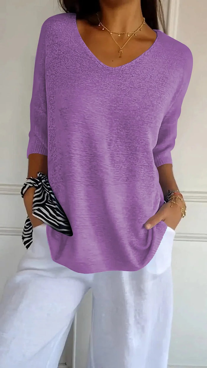 Top met V-hals dames – Elegante blouse met V-hals, casual en trendy stijl