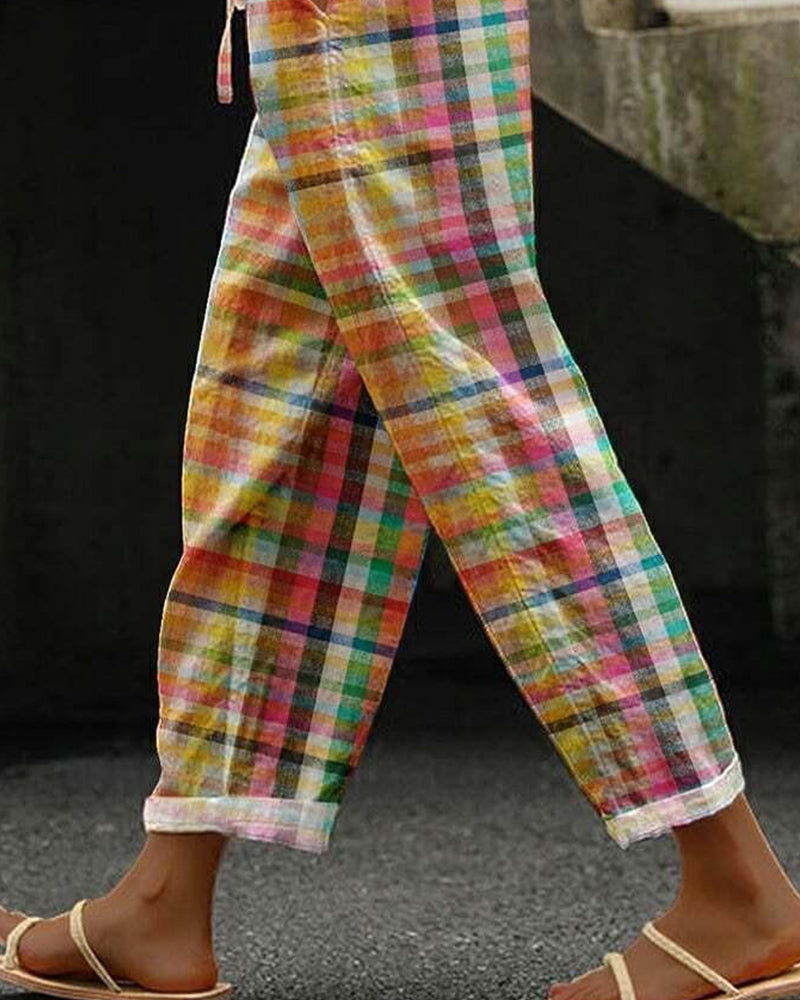 Geruite Broeken Dames – Comfortabele Broeken met Zakken voor Casual en Chic