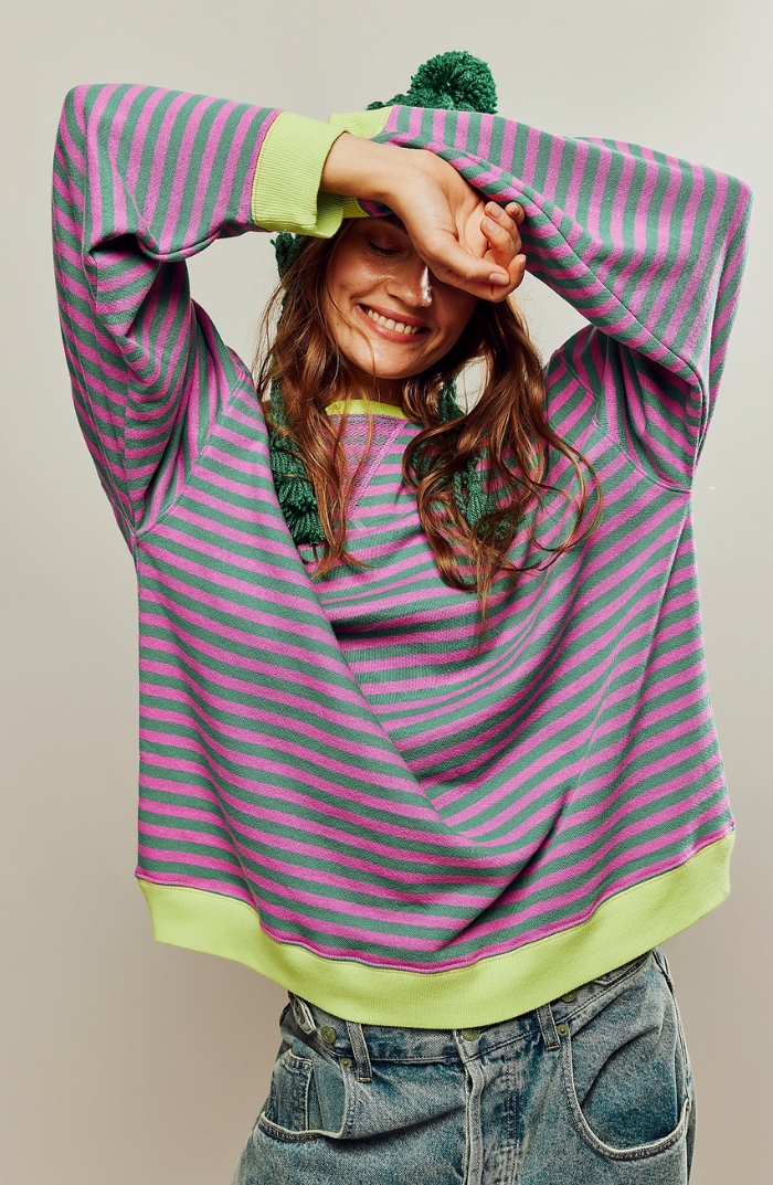 Gestreept Sweatshirt Dames – Comfortabel Overmaat Sweatshirt met Lange Mouwen