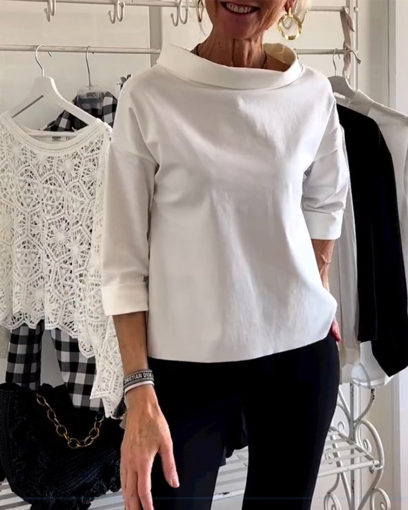 Dames Ronde Hals Top – Stijlvolle T-shirt met Korte Mouwen en Comfortabele Pasvorm