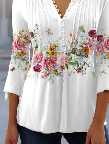 Bloemen-top dames – Elegante bloemenprint blouse met korte mouwen voor zomer