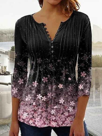 Bloemen-top dames – Elegante bloemenprint blouse met korte mouwen voor zomer
