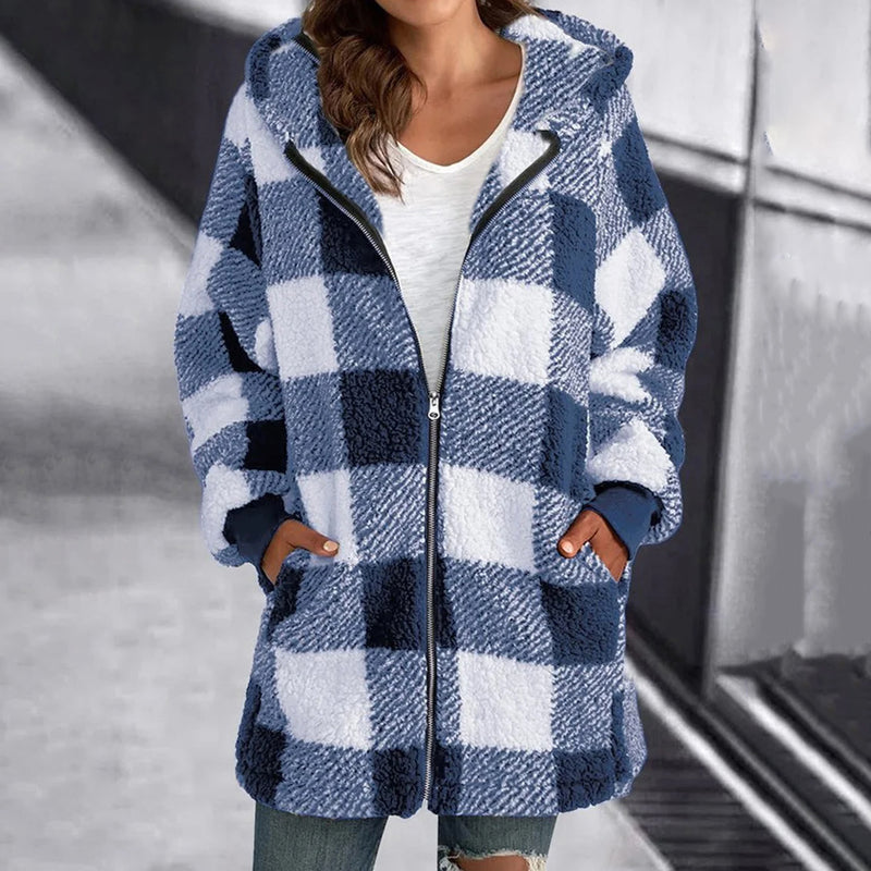Geruite Damesjas met Capuchon – Warme en Stijlvolle Jas voor Herfst en Winter